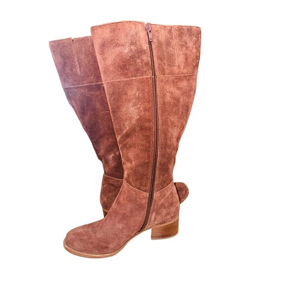 Naturalizer Demi Riding Boot Knee-High Brown Suede Leather Boots Wide Leg Tassle - Picture 13 of 14